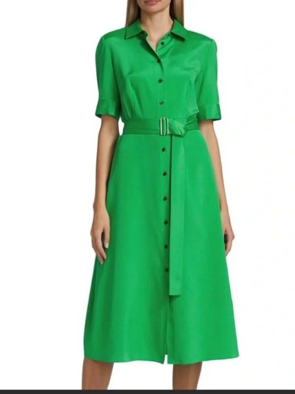Lafayette 148 $1,198 Garden Green Silk Shirt Dress WDCQ2R-IU40 Sz 24 NWT!